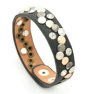 Leather Bracelet Crystal Snap Bracelet Studs Snap Cuff Bracelet